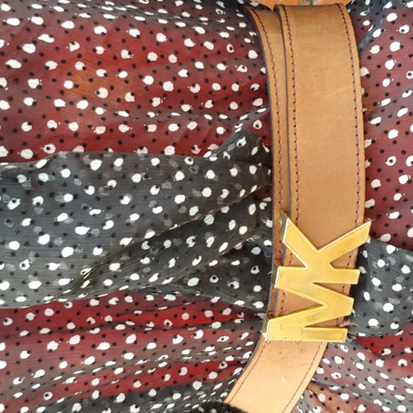 Michael Kors Brown Leather Belt with Gold Tone MK Buckle size XL - Picture 3 of 13